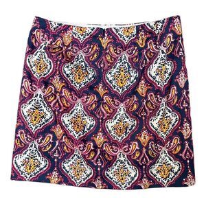 J. Crew Factory Blue Pink Bohemian Paisley Printed Stretch Mini Skirt Size 0 EUC